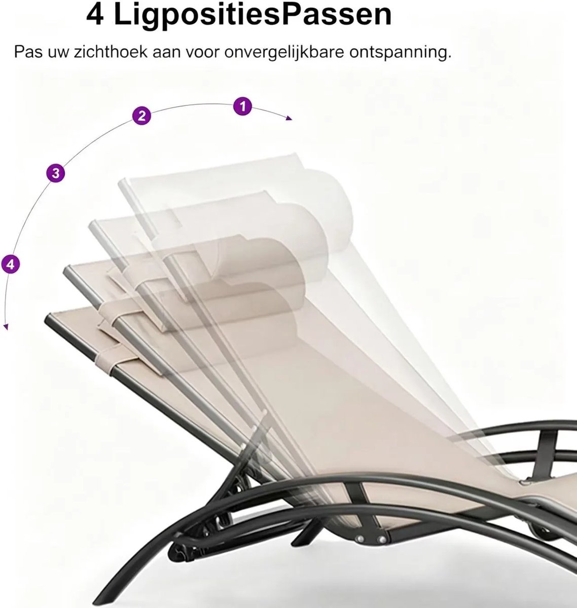 Purple Leaf Aluminium ligbedden met kussen - Set van 2 met bijzettafel - Khaki