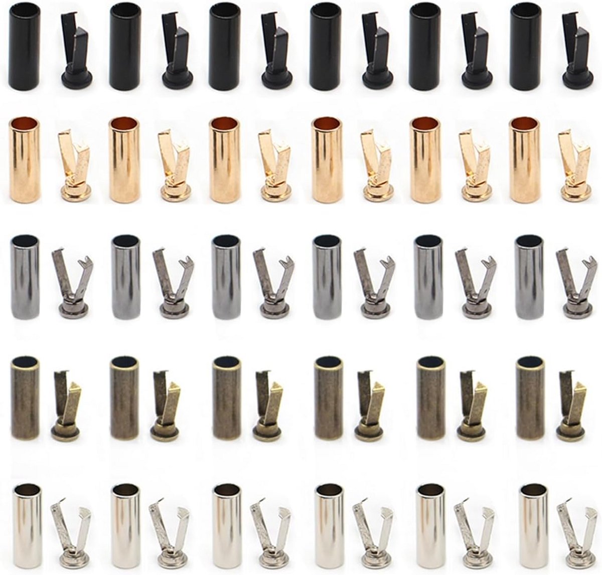 30 Sets Metalen Veterpunten voor Kleding en Accessoires, 5 Kleuren