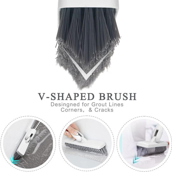 Vloer- en voegenscrubborstel 120° draaibaar met lange steel 46 inch – breed 23 cm voor tegels en moeilijk bereikbare plekken — afbeelding 3