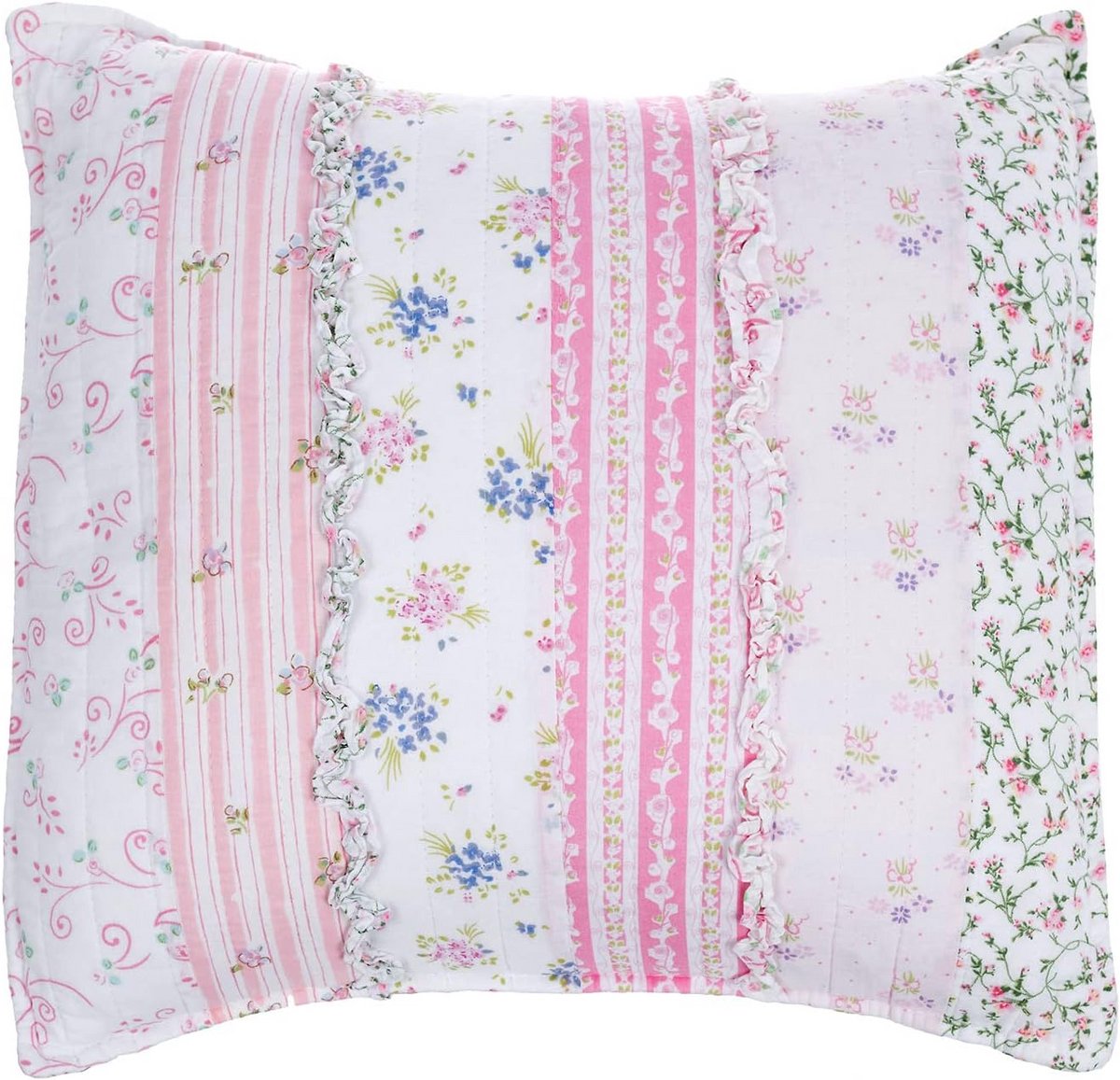 Decoratief Sierkussen Roze Kant Gestreept Patroon 40x40 cm Gevuld Katoen