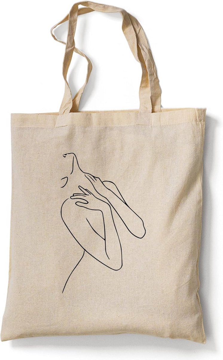 Jute tas bedrukt met one line silhouette - 100% katoen - 38x42 cm - 10 liter - lange hengsels