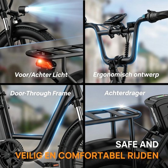 Qekud E20 Elektrische Fiets - 250W - 20 inch Fatbike - 48V 13Ah Accu - 7 versnellingen - Groen van Qekud E20 Elektrische — afbeelding 4