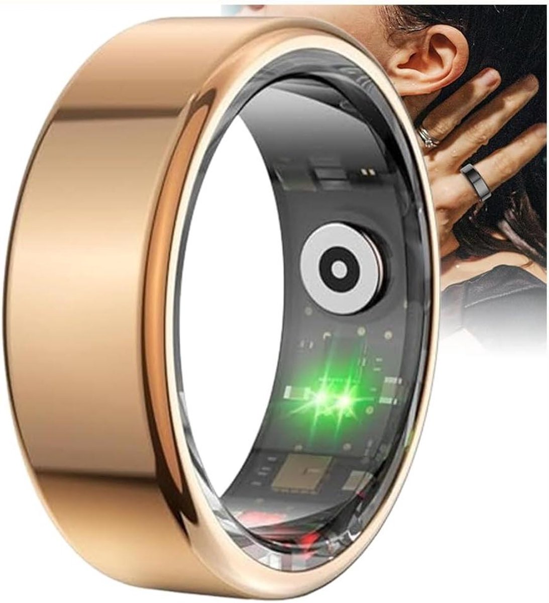 Smart Ring Fitness Tracker - Gezondheidsring Dames Heren - Gezondheid Monitoren - IP68 Waterdicht Ontwerp - Maat 11 - Goud