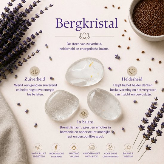 YoZenga oogkussen met Bergkristal & biologische lavendel - kristallen/edelstenen - Kleur: Linnenwhite - Yoga - Meditatie - Ontspanning - Ideaal bij hoofdpijn & stress klachten van YoZenga — afbeelding 2