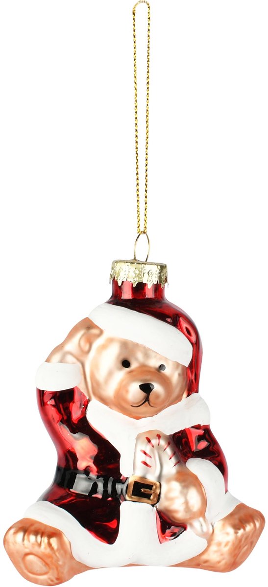 Dekoratief | Hanger kerstbeertje, rood/goud, glas, 8x5x10cm | A265642