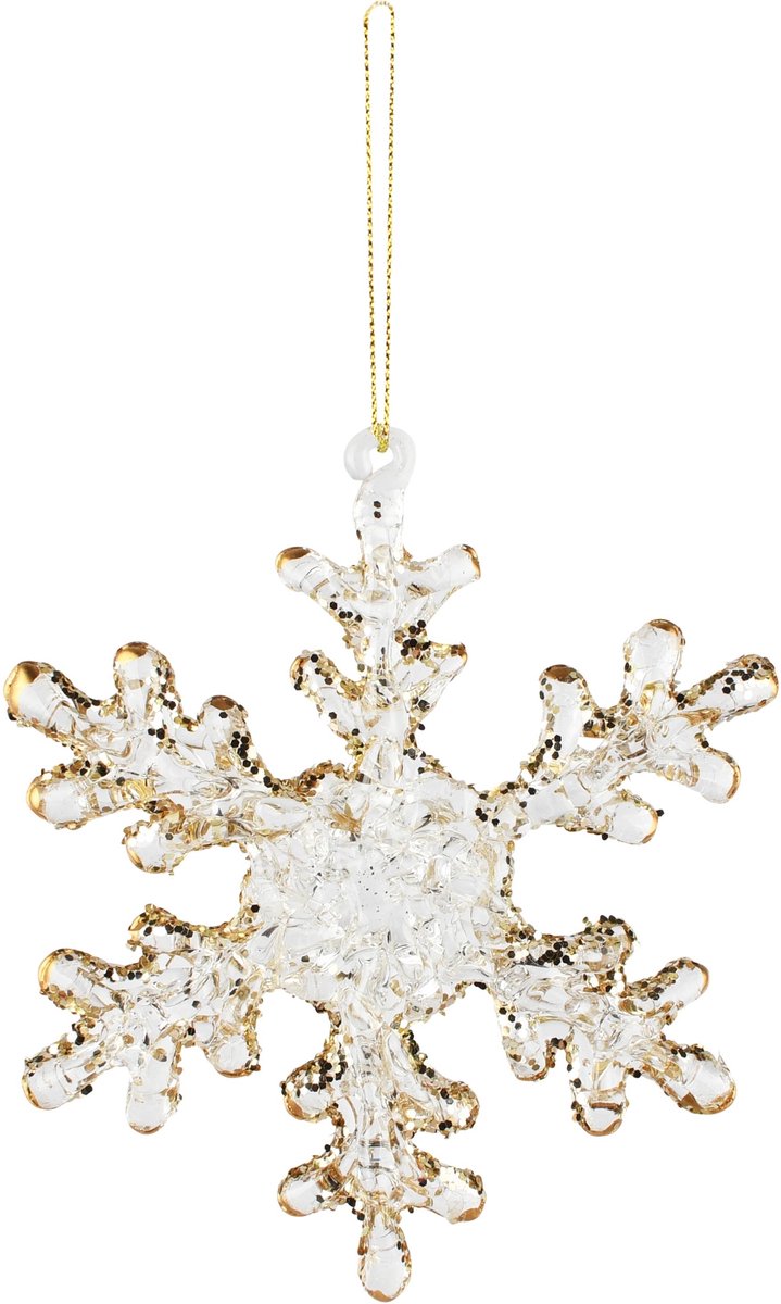 Dekoratief | Hanger sneeuwvlokje, transparant/champagne, glas, 10x2x10cm | A265997