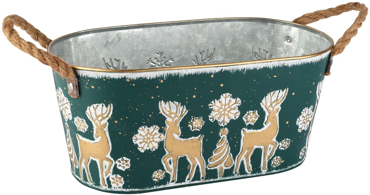 Dekoratief | Bloempot ovaal 'Moonlight Deer', metaal, 32x18x15cm | A265603