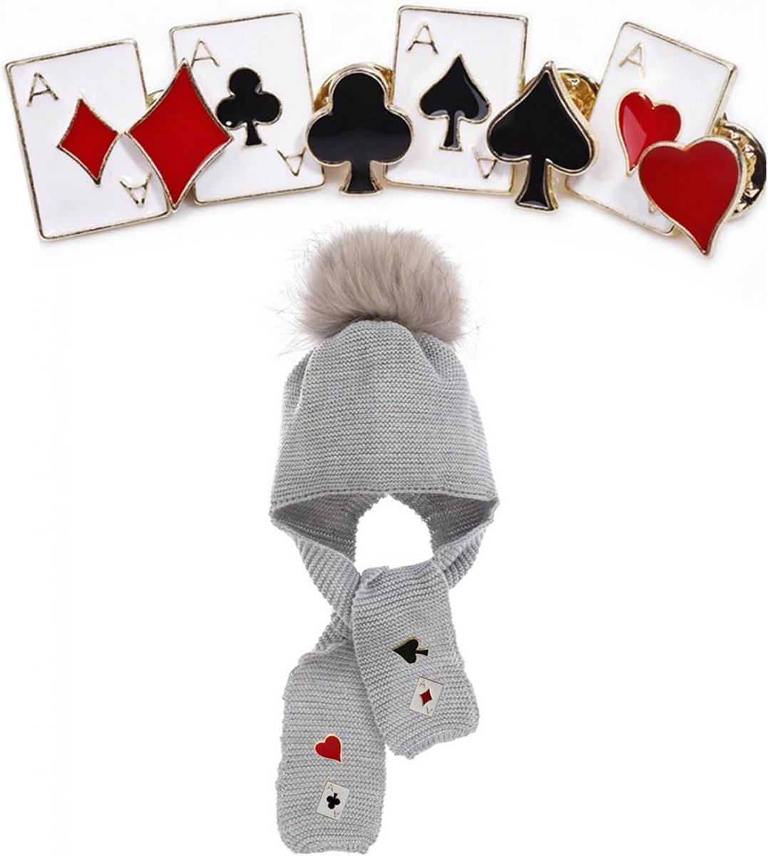 Broches voor pokerjurk, broche, poker, broche, hart, poker, broche, uniseks, voor kleding voor speelkaarten, elegante decoratieve pokerbroche voor overhemden, sjaals, hoeden, 8 stuks, 1, Zink, 1