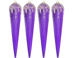 KI Store 30 cm kerstballen, kunststof, 4 stuks, ornamenten voor kerstboom, kunststof kerstballen, kerstdecoratie, ballen (paars)