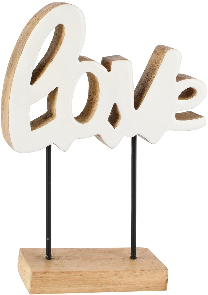 Dekoratief | Deco 'Love' op voet, wit/naturel, hout/enamel, 15x5x20cm | A268201