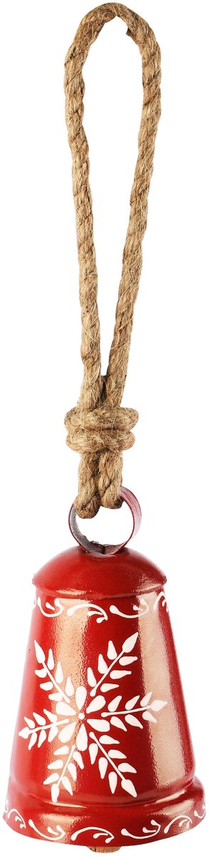 Dekoratief | Hanger klokje, rood/wit, metaal, 5x5x9cm | A268214