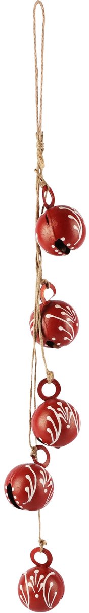 Dekoratief | Slinger m/belletjes, rood/wit, metaal, 40x4x4cm | A268212