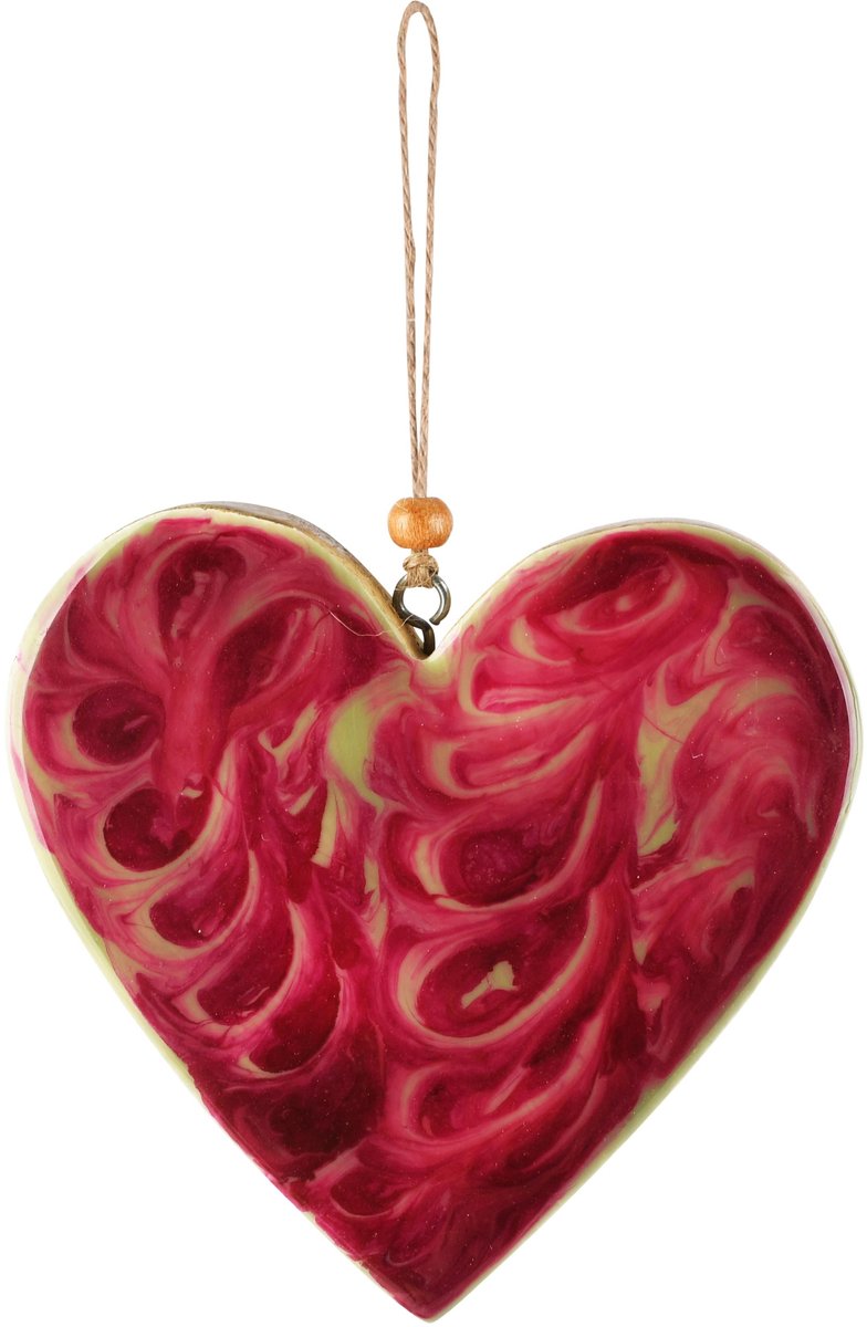 Dekoratief | Hanger hart 'Brushed', rood/naturel, hout/enamel, 12x2x12cm | A268209