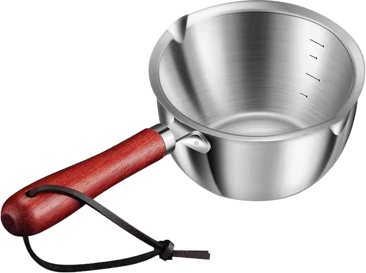 Butter Warmer Pot, Stainless Steel Milk Warmer with Wooden Handle for Seafood, Mini Butter Melting Pot, Small Saucepan with Double Pouring Spouts, Chocolate Melting Pot (Size : 150ml)