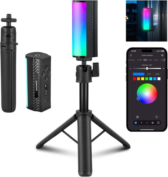 NEEWER Magnetic Handheld Light Rod with Desk Tripod, 17 Scenes, App Control, 360° Full RGB Mini LED Video Lighting Stick, 2500K-8500K Dimmable CRI97 for Photography, Vlog TikTok, 2