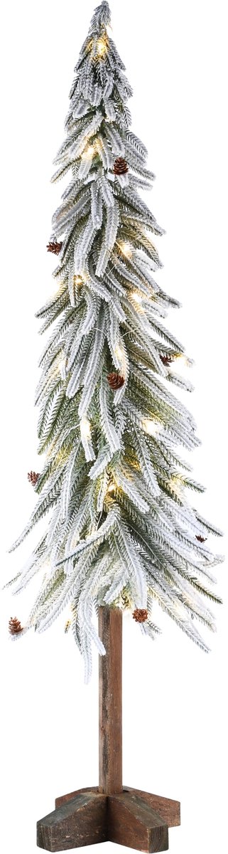 Dekoratief | Deco boom m/sneeuw op voet, wit/groen, pvc, LED, 25x25x110cm | A265304