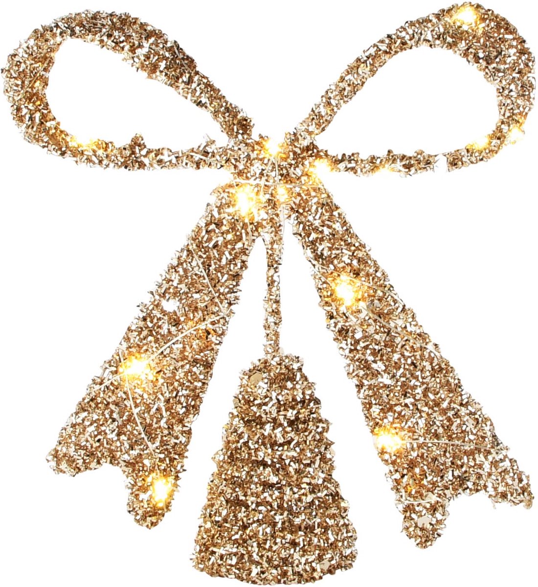 Dekoratief | Kerstboompiek strik, goud, pvc, LED, 22x5x26cm | A265311