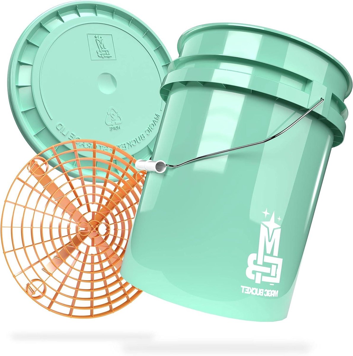 Wasemmer met deksel - Schoonmaak emmer - Auto reinigen - Met vuilzeef - 20 Liter - Mint/oranje