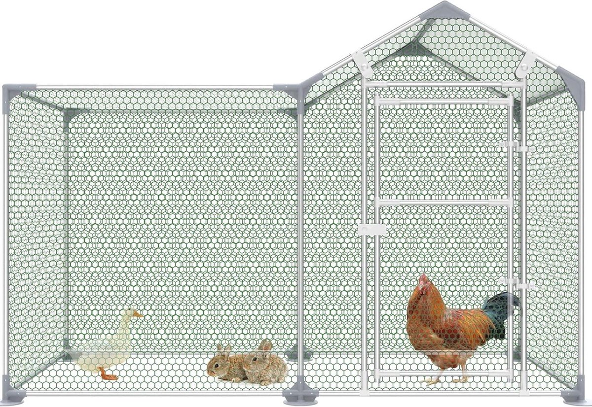 Metalen Kippenhok - Buitenren Dieren - Veilige Dierenverblijf - Roestbestendig Verzinkt Staal - 2 x 1 meter - Zilver