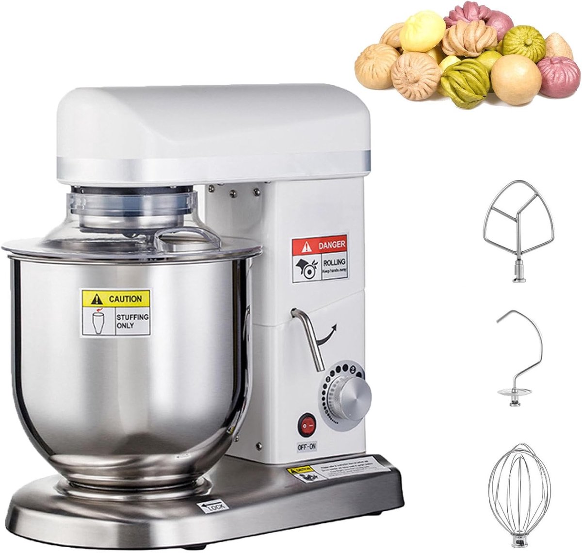 Keukenrobot - Mixer - Bakken en Mixen - 3-in-1 Hulpstukken - 5 Liter Kom - Wit
