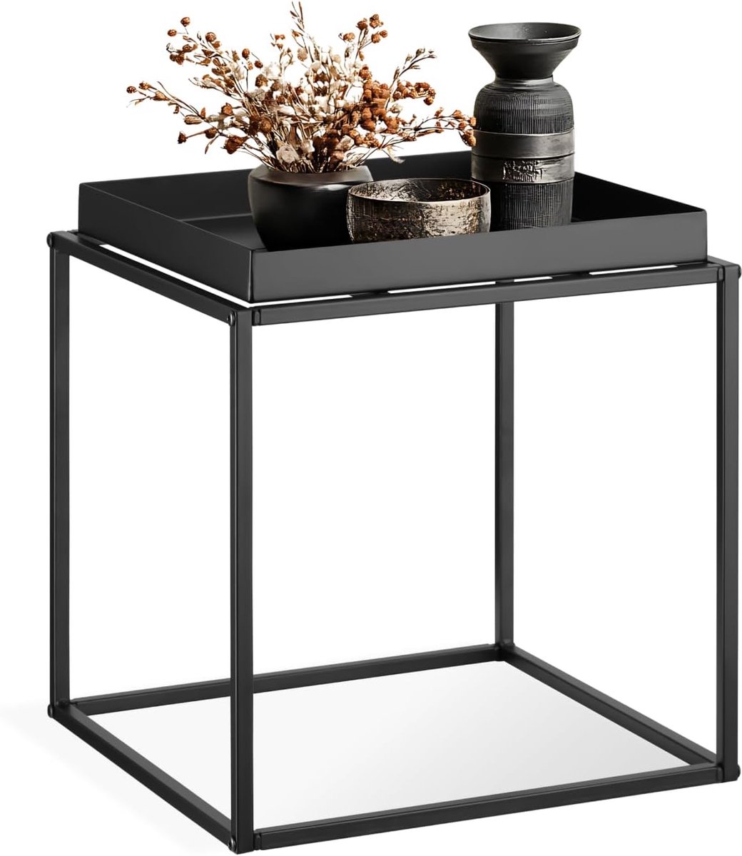 Bijzettafel - Hoektafel - Opbergen en decoreren - Stapelbaar kubusontwerp - 40x40x44cm - Zwart