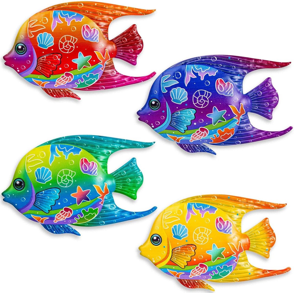 Wanddecoratie Vissen - Metaal Decoratie - Buiten Decoratie - Maritiem Design - 4 Stuks - Colour-A