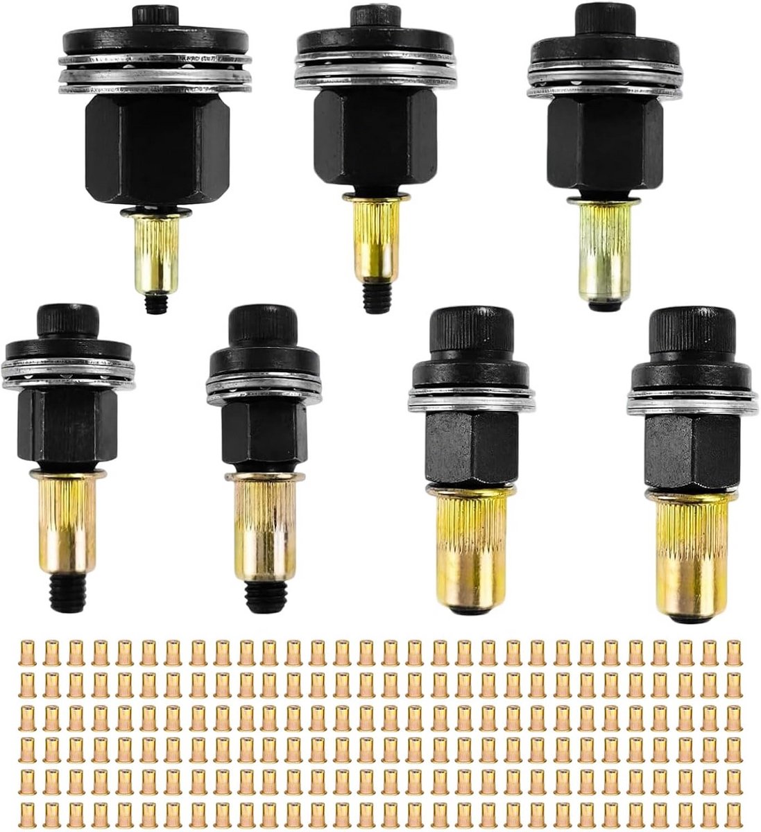 Klinkmoertang Set - Klinktang Kit - Metaal Verbindingen Maken - 7 Maten M3-M12 - Met 210 Moeren - Zilver