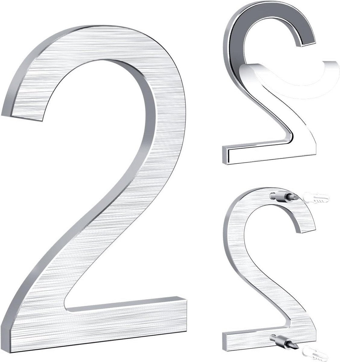 Zilverkleurig Huisnummer 12,5 cm Massief Aluminium Geborsteld Zelfklevend of Schroefbaar