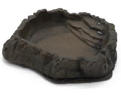 Terrarium Voerbak - Waterbak Reptiel - Voorzien van Voer - Natuurlijke Steenlook - 17x15x4 cm - Bruin