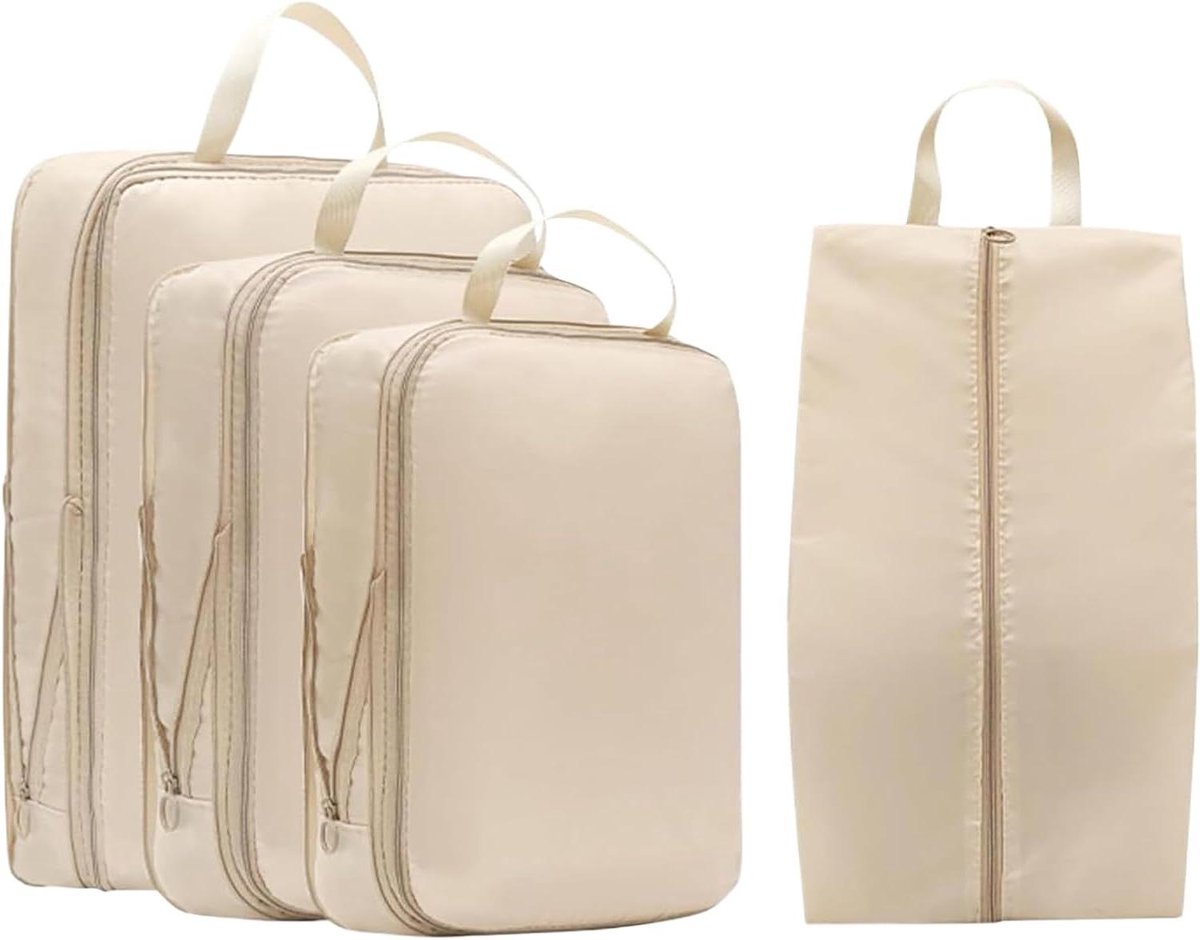 Compressie Pakkuben - Koffer Organizers - Efficiënt Inpakken - Ruimtebesparend Ontwerp - 4 Stuks - Beige