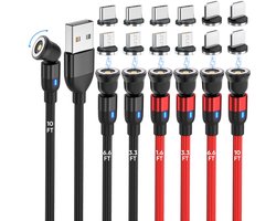 Magnetische Oplaadkabel Set - 3-in-1 USB Oplader met 540° Draaibare Kop - Nylon Gevlochten - Diverse Lengtes