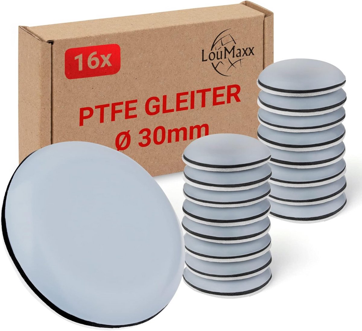 Zelfklevende Teflon Meubelglijders - PTFE Stoelglijders 30mm voor Meubels & Keukenmachines, Set van 16