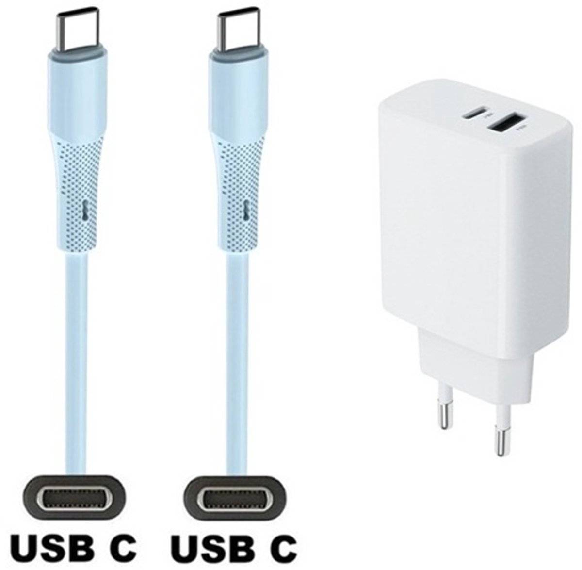 20W snellader met 2 poorten + 1,0m USB C naar C kabel. Universele PD lader. Oplader oplader past op Samsung Galaxy A34, A54, A24, A14, A05, F04, F34, F54, A15, A25, A35, F15, M14, M04, M34, M21, M30, M40, M54
