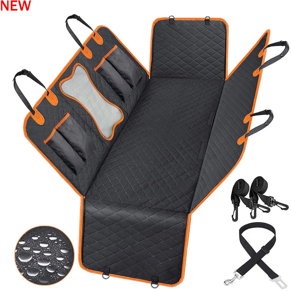 Premium Honden Autostoel Beschermer voor Achterbank – Waterafstotend, Antislip, Krasbestendig, Met Opbergvakken en Gordelopeningen – Universeel voor Auto, SUV en Stationwagen