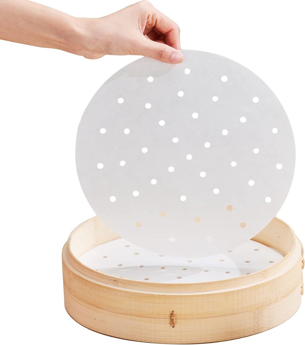 100 Vellen Bakpapier voor Airfryer 20.5 cm - Dubbele Laag, Waterdicht, Hittebestendig, Ideaal voor Oven en Magnetron