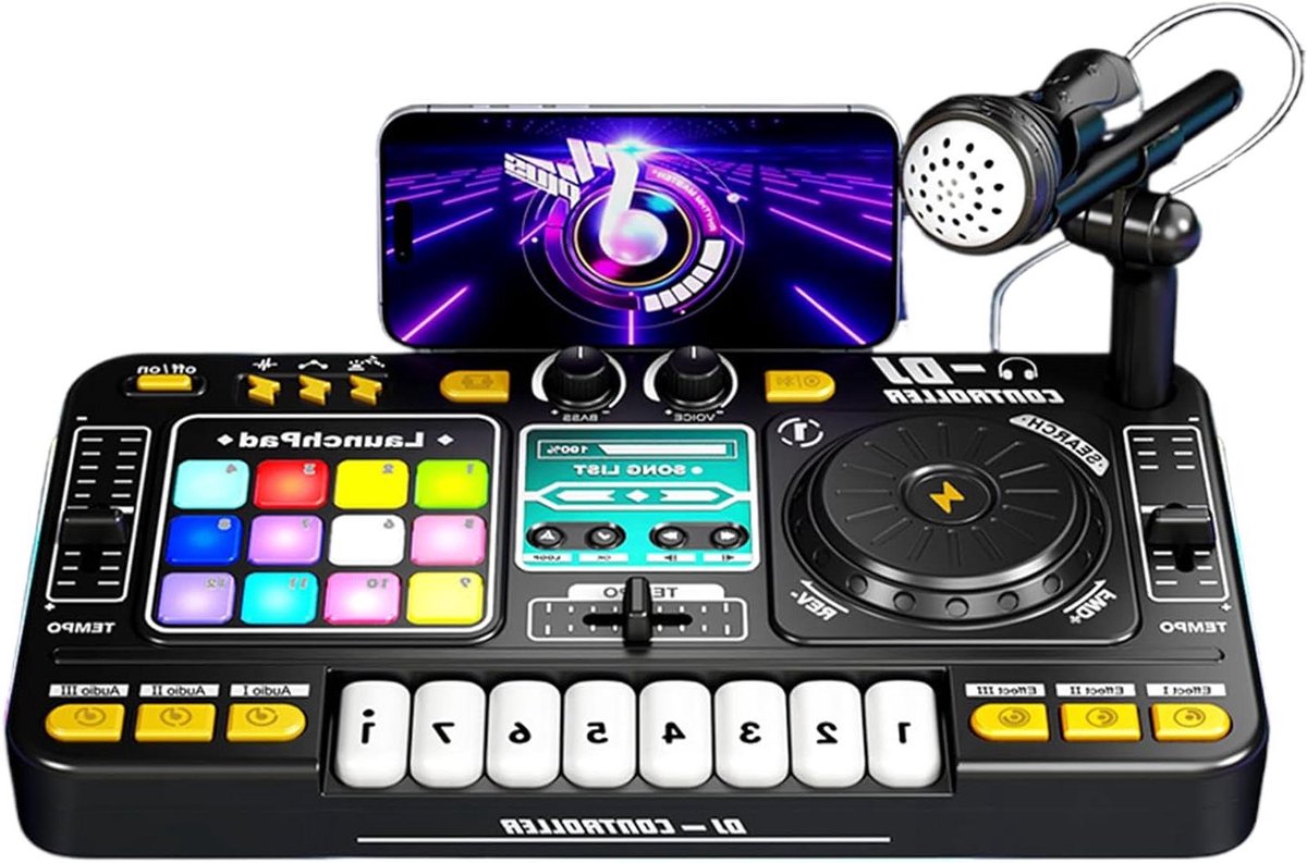 Muziek Mixer Speelgoed - DJ Tafel - Muziek Maken - Interactieve Lichteffecten - 40 cm - Zwart