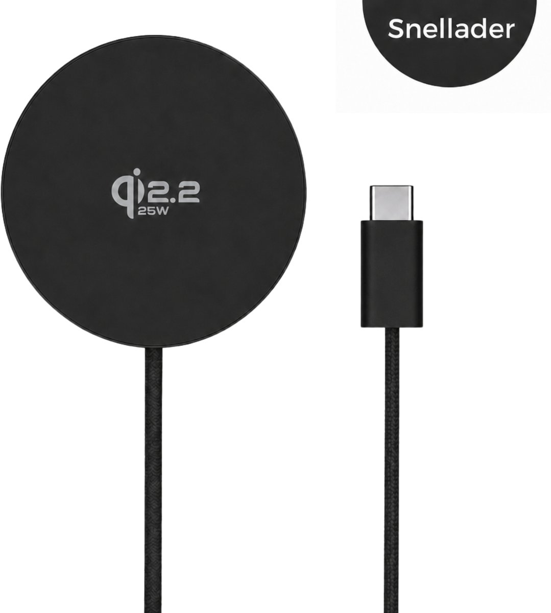 Mastersøn Draadloze Oplader iPhone & Android - MagSafe Qi2 Snellader 25W - Zwart