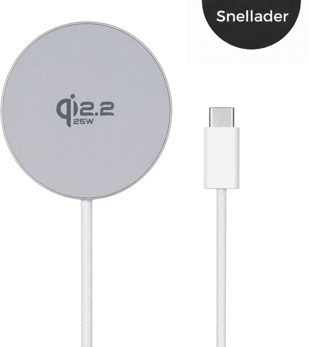 Mastersøn Draadloze Oplader iPhone & Android - MagSafe Qi2 Snellader 25W - Grijs