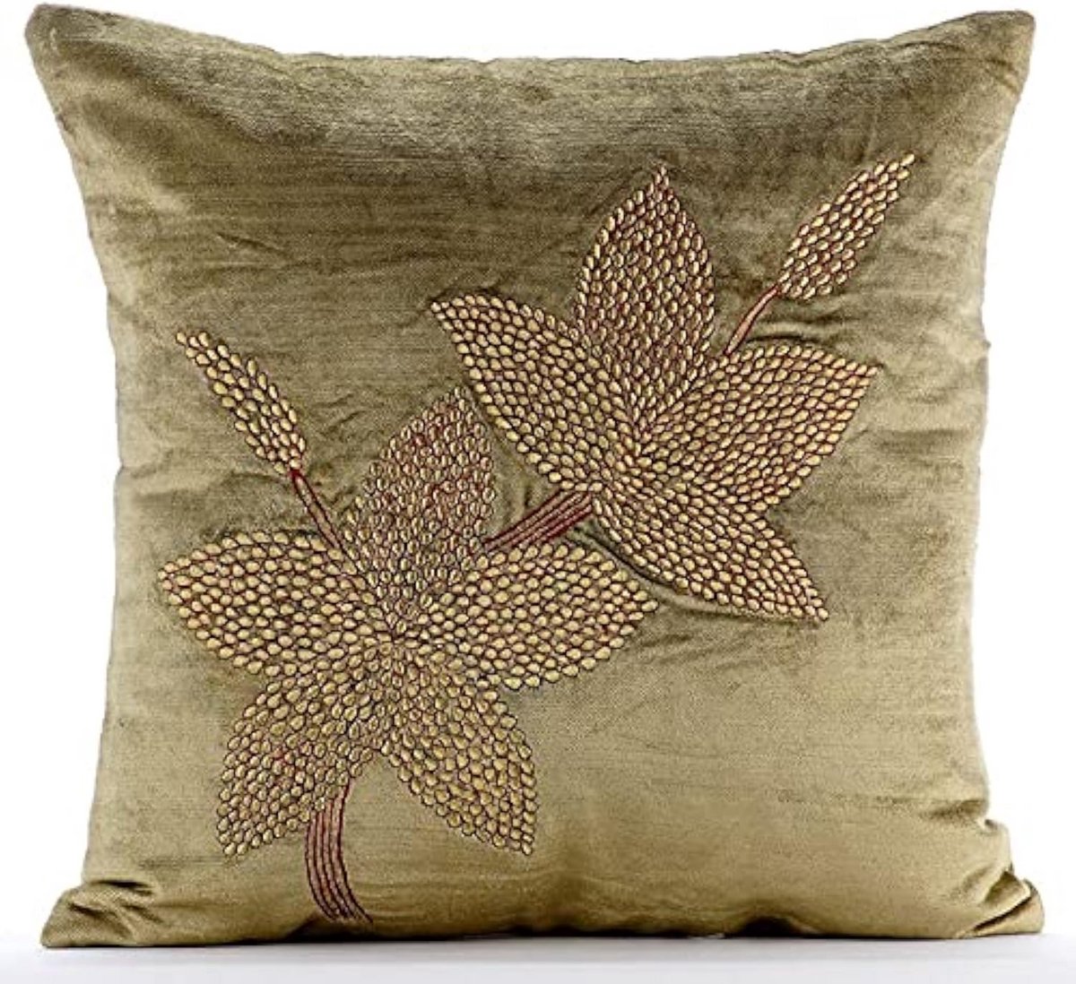 Luxe Saliegroene Fluwelen Sierkussenhoes 45x45cm met Modern Bloemendesign