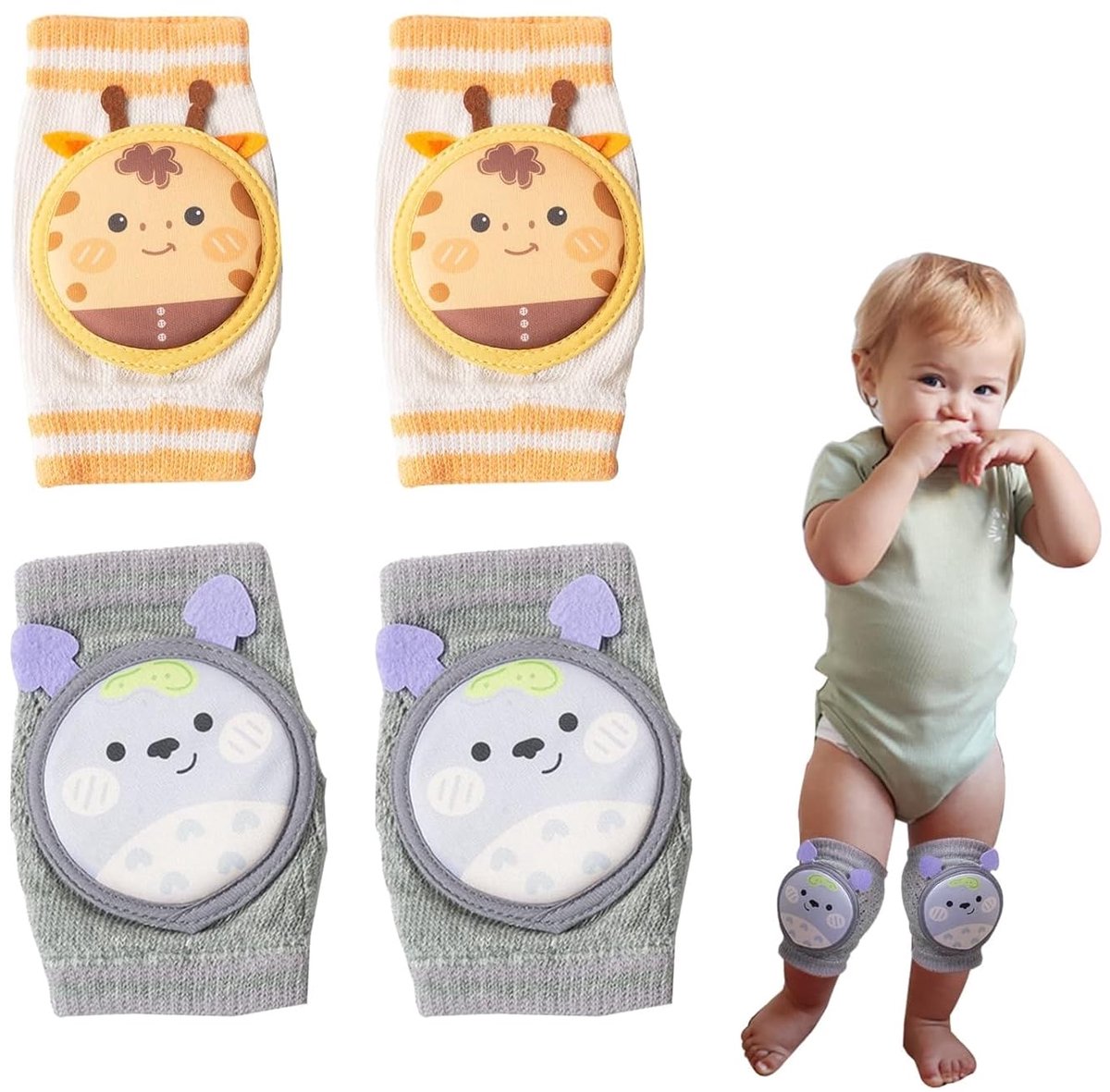 2 paar Ademende Baby Kniebeschermers met Antislip en Sponge Vulling, Kruipbescherming voor Kleine Kinderen