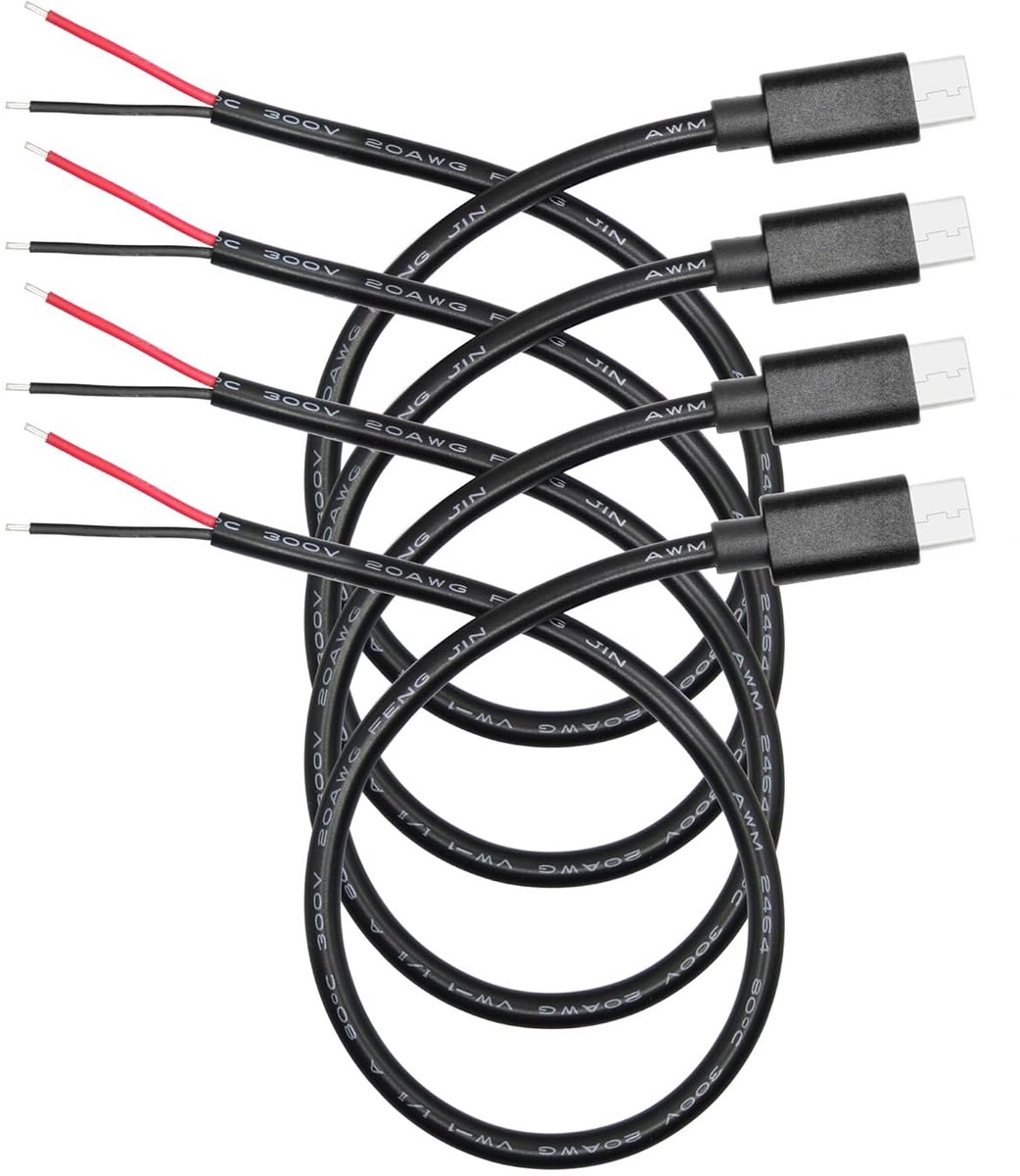 4 stuks USB C naar 2-pins Open Einde Stroomkabel 30 cm