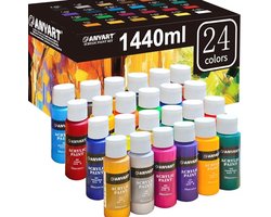 Acrylverf Set 24 Kleuren - 59 ml - Waterbestendig & Licht Sneldrogend voor Canvas, Papier, Hout & Stoffen