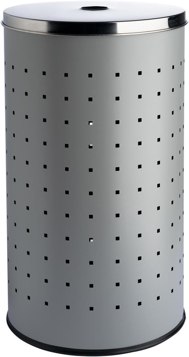 Ronde wasmand met deksel en ventilatiegaten 37 liter Grijs