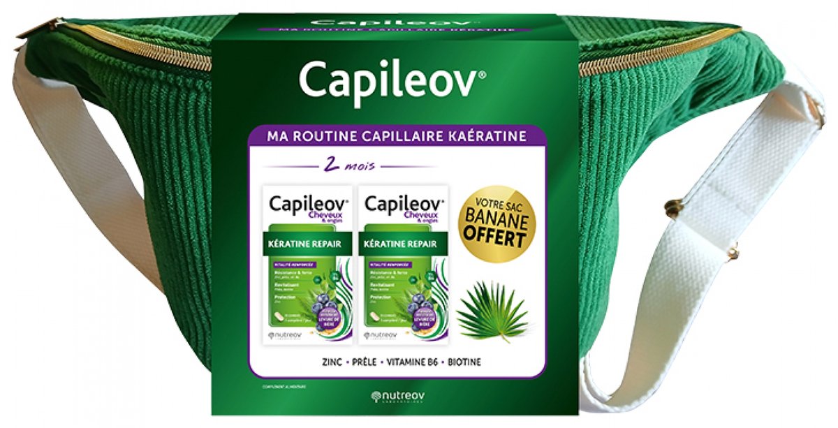 Nutreov Capileov Haar & Nagels Keratine Repair 2 x 30 Capsules + 1 Banaan Cadeau