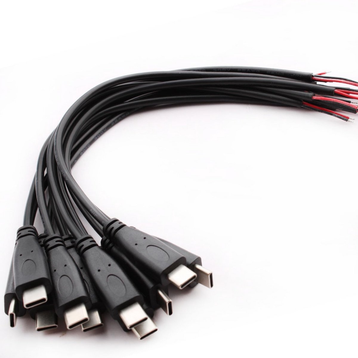 Image of 10 Stuks USB Type C Pigtail Kabels 25cm - 22 AWG - 5V 3A - 2-Polige Draad - Zwart