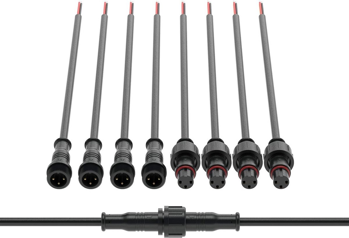 Waterdichte 3-pins Elektrische Stekker IP65 voor LED Strips Buiten 22AWG Verlengsnoer