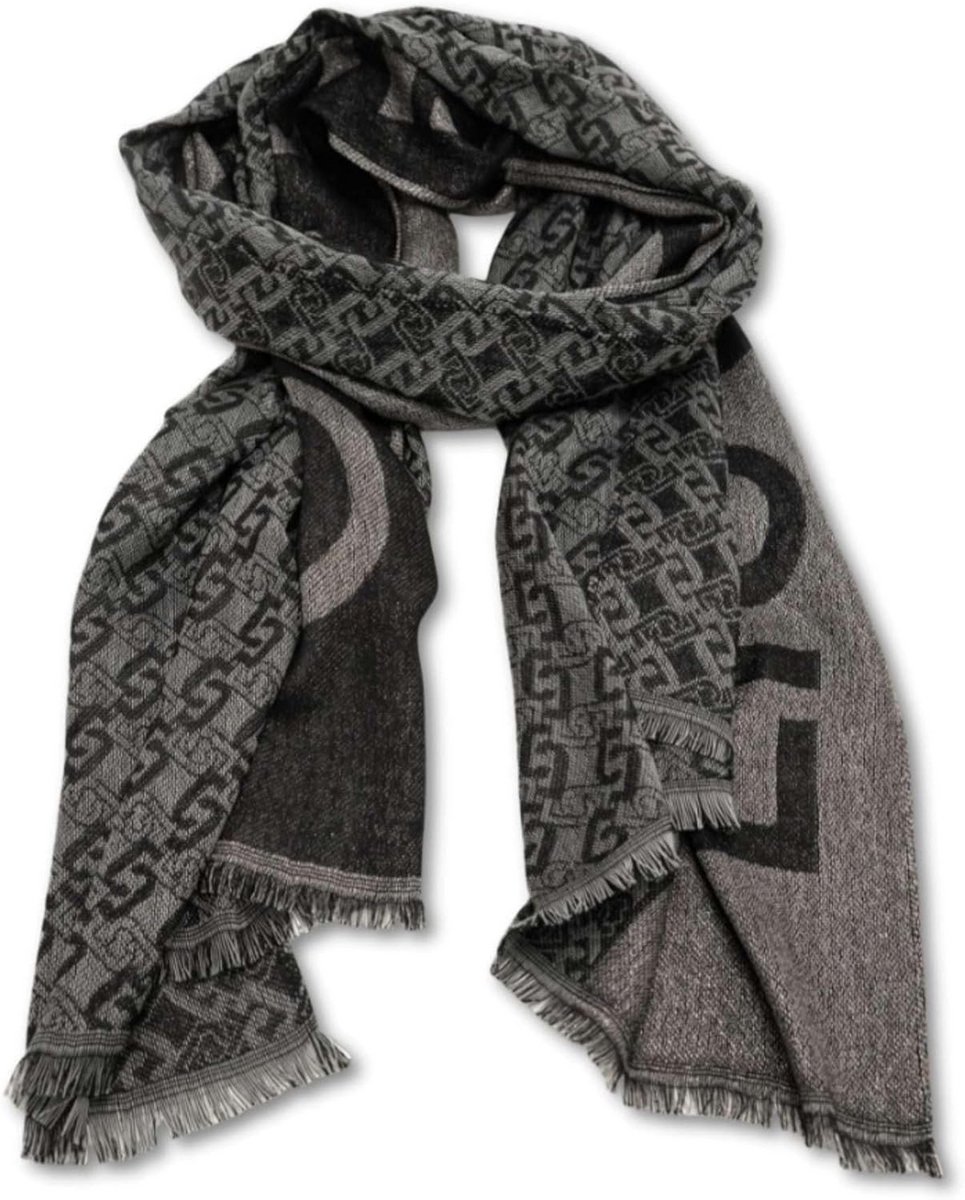 Luxe Dames Sjaal Jacquard Logo Geborduurd Zwart