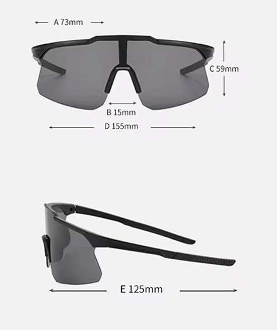 Lilypilly Premium Sport Zonnebril - Breed - Gepolariseerde Monoblock Lens met UV400 Bescherming - Unisex - Zwart Montuur - Inclusief Hardcase Beschermhoes — afbeelding 5