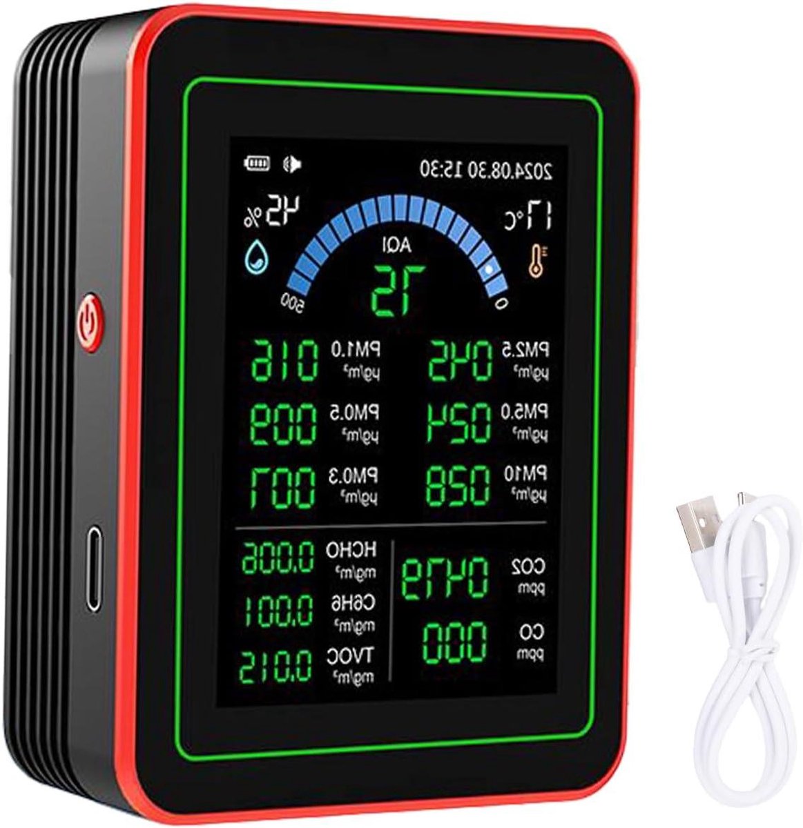 Luchtkwaliteit Monitor - CO2 Meter Temperatuurmeter - Binnenlucht Kwaliteit Meten - 18 Functies Kleurenscherm - 2.8 Inch Scherm - Zwart