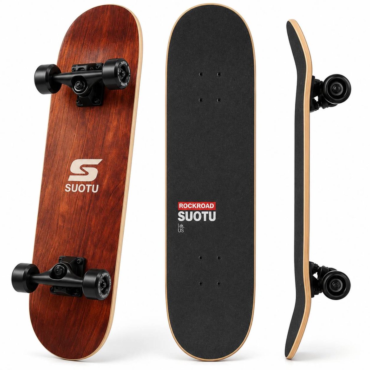 Suotu Skateboard 80x20cm ABEC-9 95A schokabsorptie Jongens Meisjes Volwassenen Skateboards Bruin